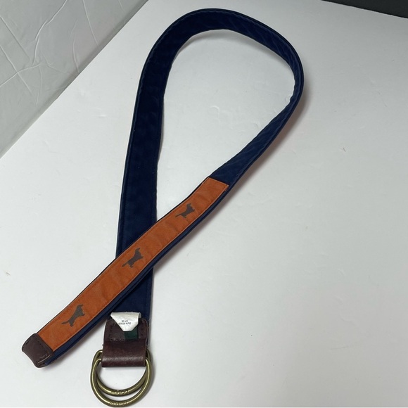 J.Crew‎ Belt womens size 42x1.8 inch  Orange Blue Retriever Dog print Cotton - Picture 10 of 13